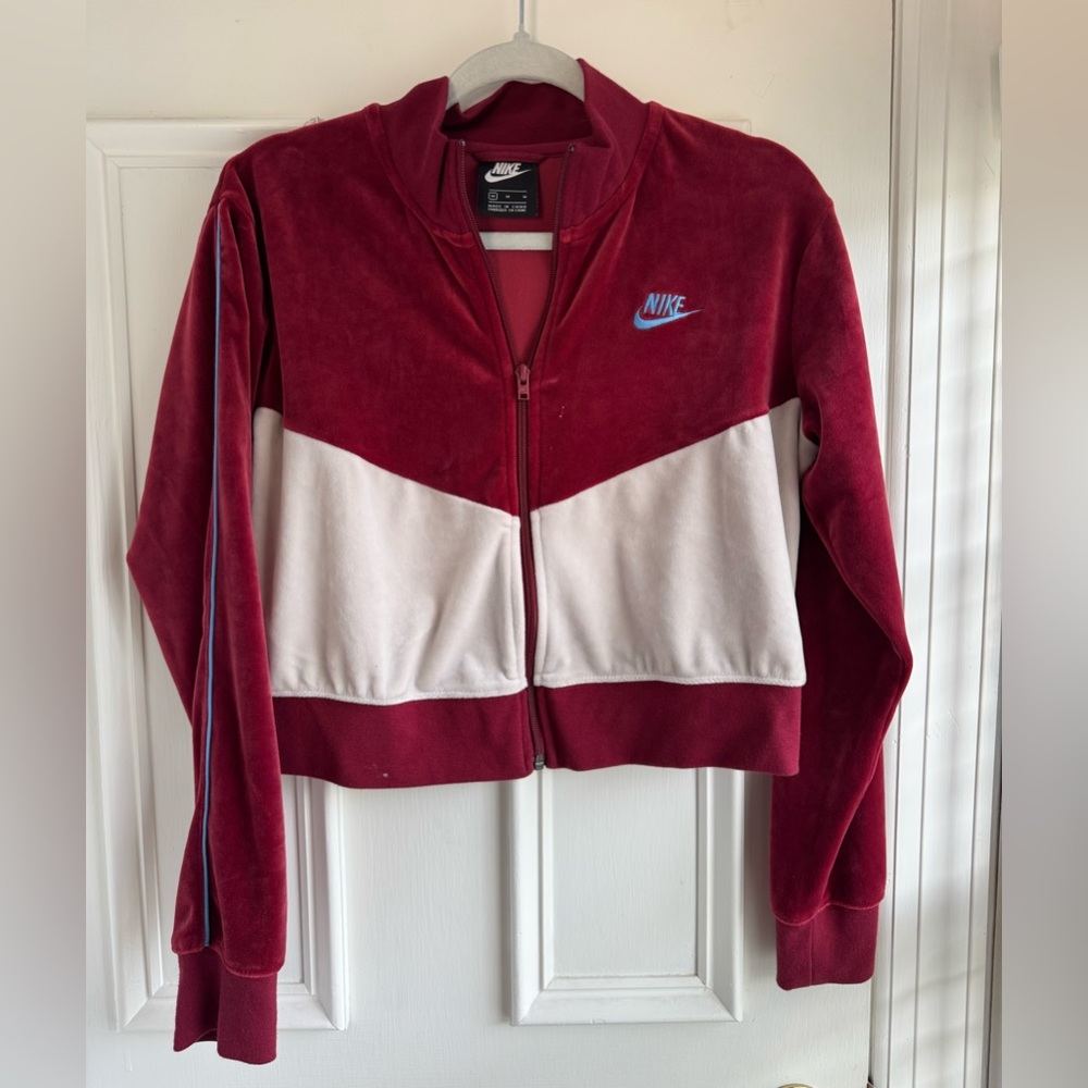 Nike Retro Velour Women's Burgundy and Cream Zip Up Jacket